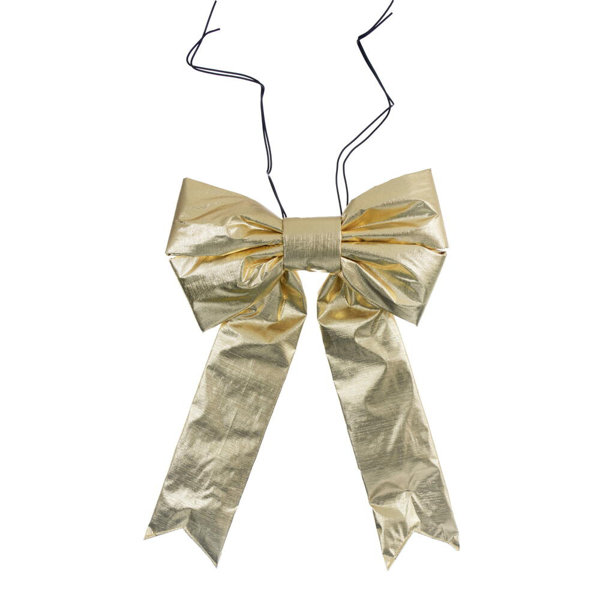 Fleur De Lis Living 12" x 15" Gold Metallic Outdoor Christmas Bow with